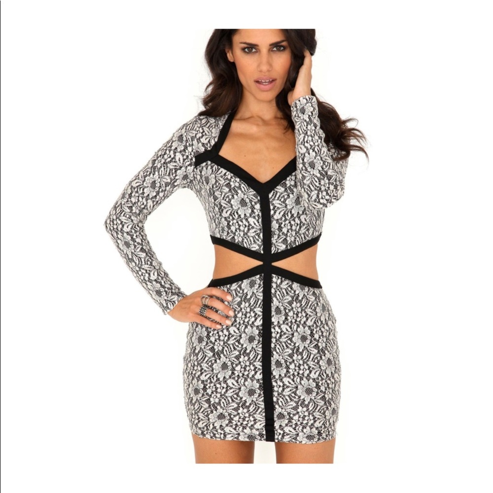 Long sleeve lace dress with cut outs